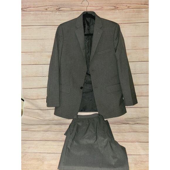 Joseph-Feiss Suit Gray Striped 2 Button Double-Breast Jacket Youth 18 Boys - Picture 1 of 4